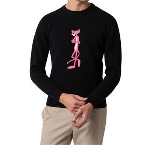 LARUSMIANI MILANO Pink Panther Embroidered Cashmere Crewneck Sweater Size50 US L